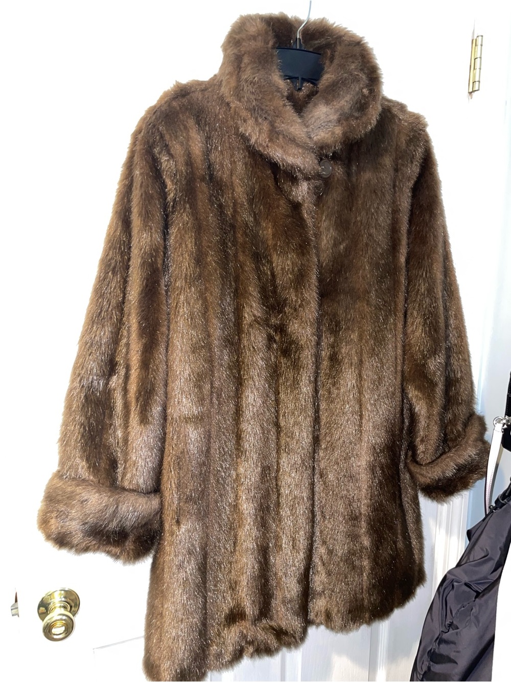 dennis basso Brown Faux Fur Coat with High Collar